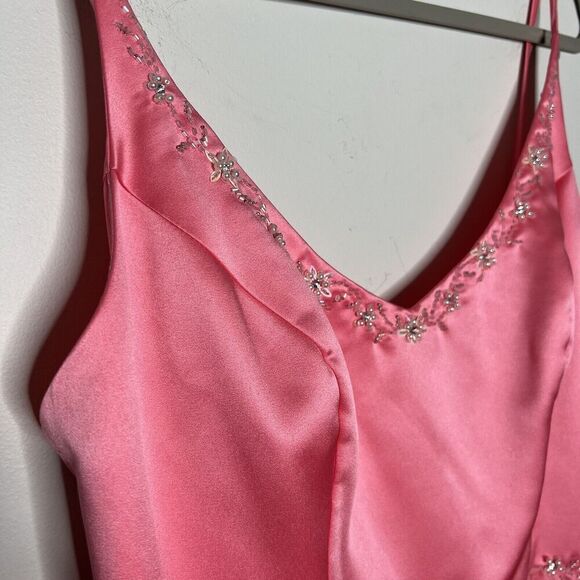 Da Vinci Dress Womens 14 Pink Satin Gown Embellished Long Formal Fairy V Neck - Picture 13 of 16